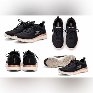 Skechers Flex Sneakers Flex-Lite Black Rose Gold Women’s Size 6.5 Walking Shoes
